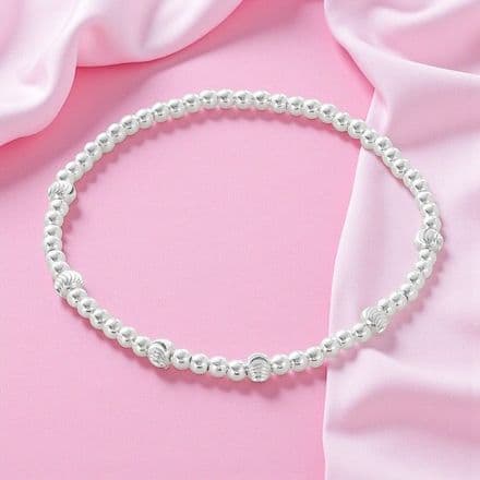 Sterling Silver Moon Cut Beads Stacking Bracelet