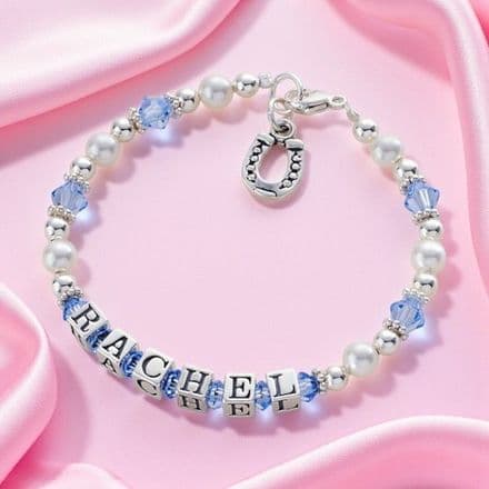 Sterling Silver Name Bracelet with Horseshoe Charm