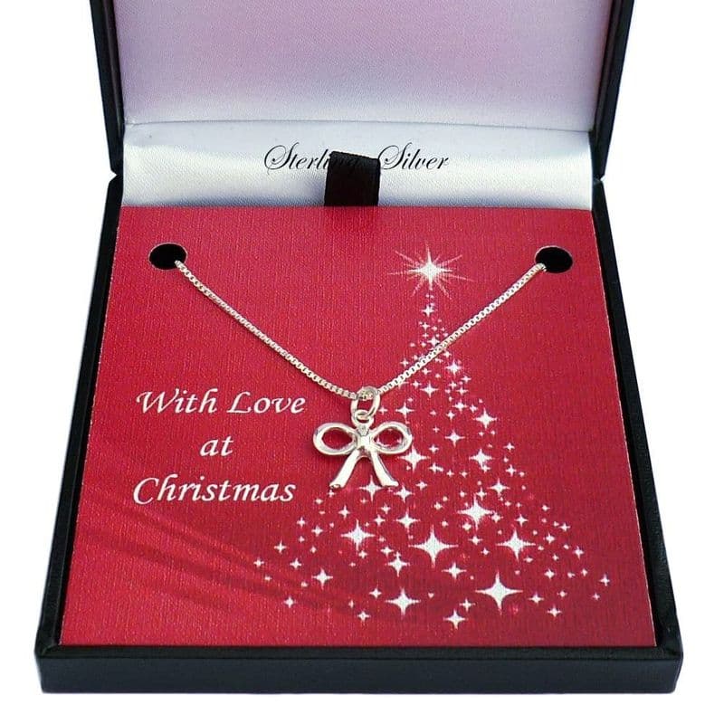 Sterling Silver Necklace for Christmas with Bow Pendant | Jewels 4 Girls