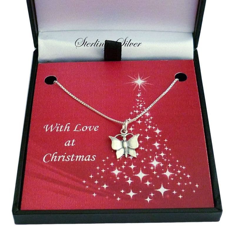 Sterling Silver Necklace for Christmas with Butterfly Pendant | Jewels 4 Girls