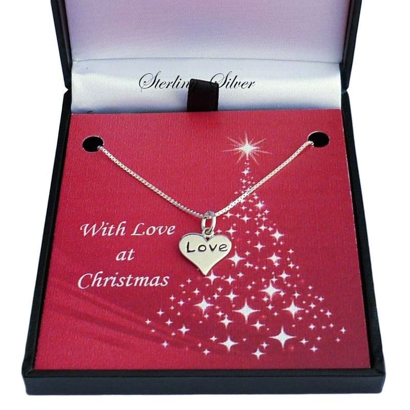 Sterling Silver Necklace for Christmas with Love Heart Pendant | Jewels 4 Girls