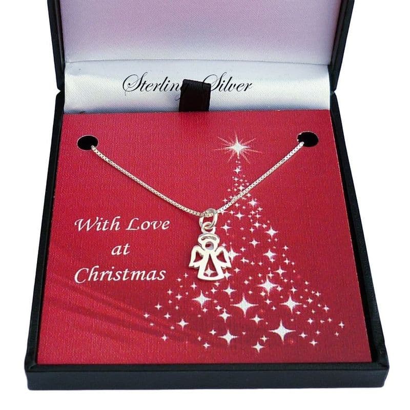 Sterling Silver Necklace for Christmas with Open Angel Pendant | Jewels 4 Girls