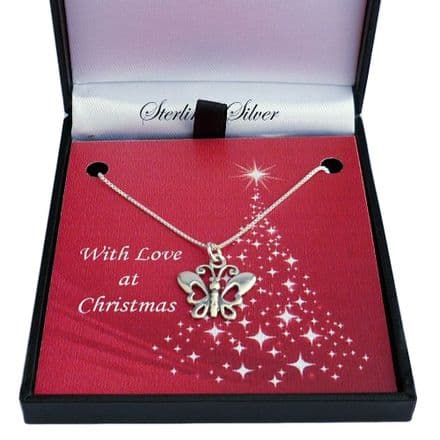 Sterling Silver Necklace for Christmas with Open Butterfly Pendant