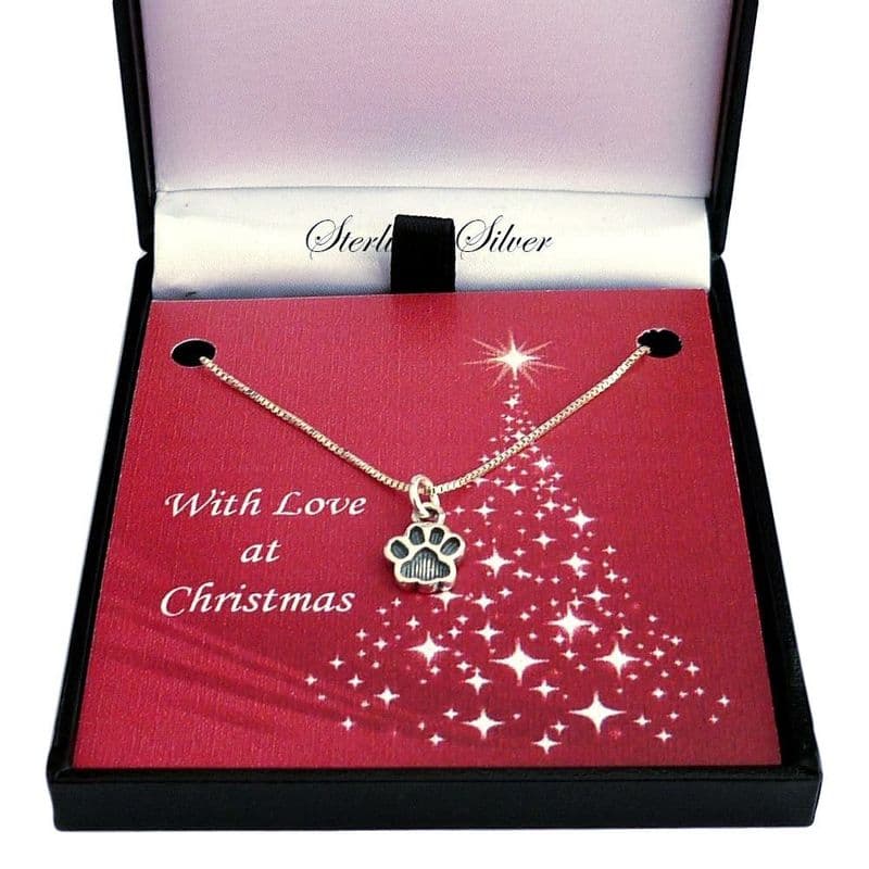 Sterling Silver Necklace for Christmas with Paw Pendant | Jewels 4 Girls