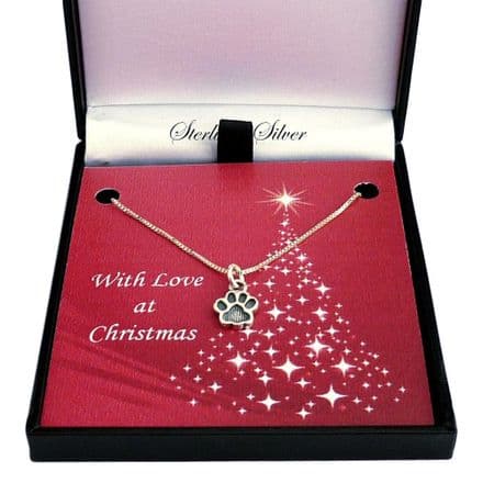 Sterling Silver Necklace for Christmas with Paw Pendant