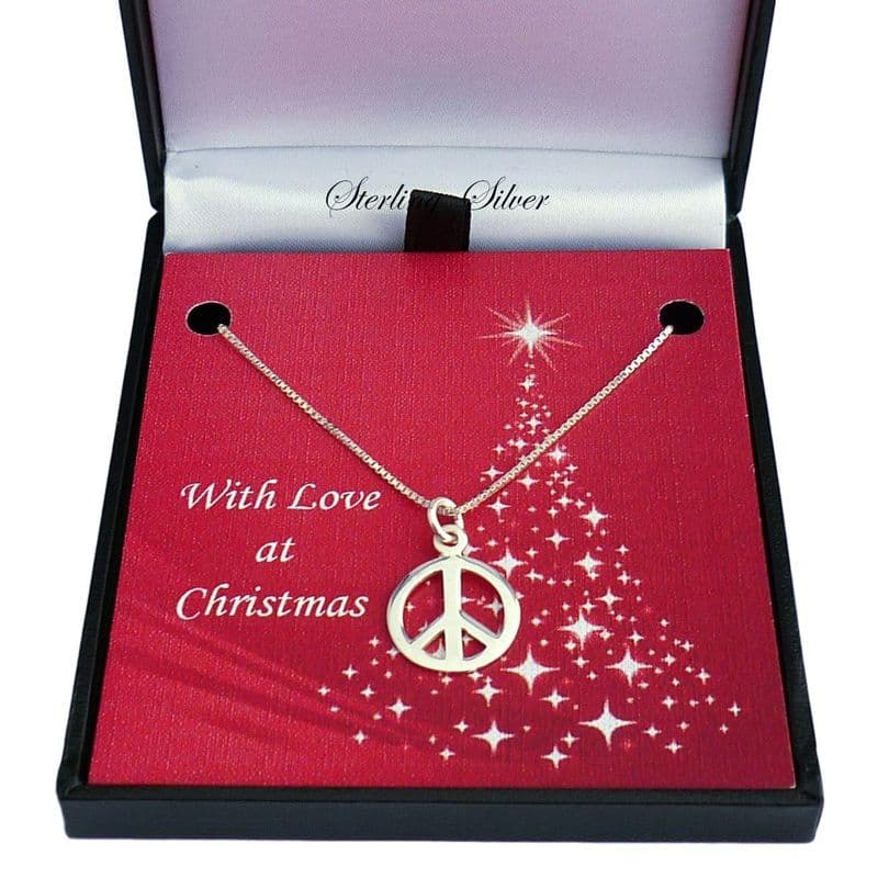 Sterling Silver Necklace for Christmas with Peace Pendant| Jewels 4 Girls