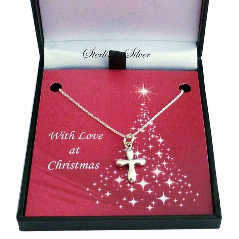 Sterling Silver Necklace for Christmas with Rounded Cross Pendant | Jewels 4 Girls