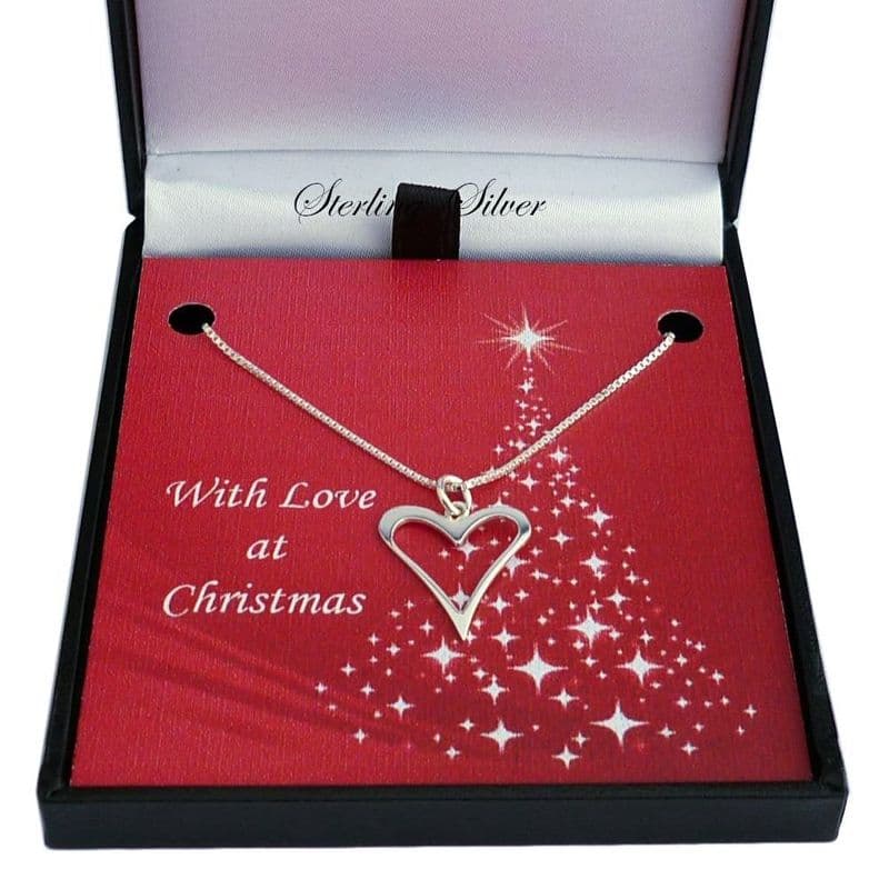Sterling Silver Necklace for Christmas with Silver Heart Pendant | Jewels 4 Girls