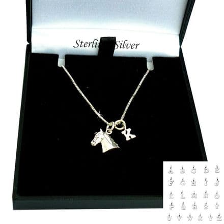 Sterling Silver Necklace with Horse Head and Letter Charm