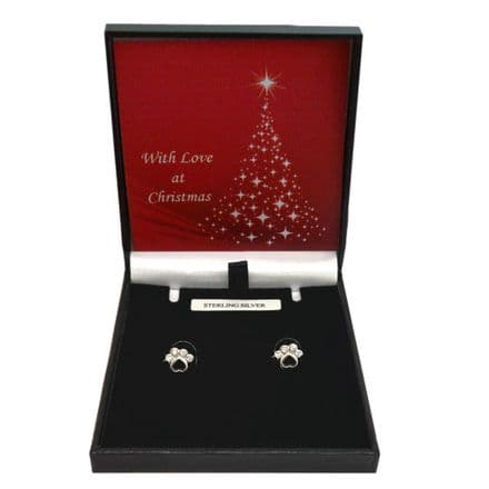 Sterling Silver Paw Earrings in Gift Box for Christmas