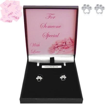 Sterling Silver Paw Earrings in Gift Box for Mum, Sister etc