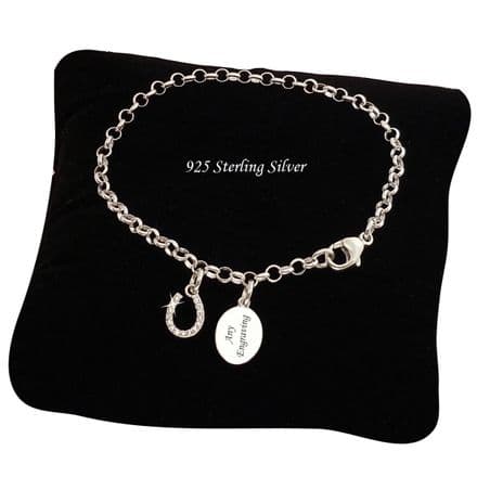 Sterling Silver, Personalised, Rolo Chain Bracelet with Horseshoe Charm