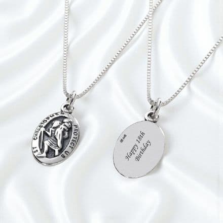 Sterling Silver Saint Christopher Necklace with Personalised Engraving