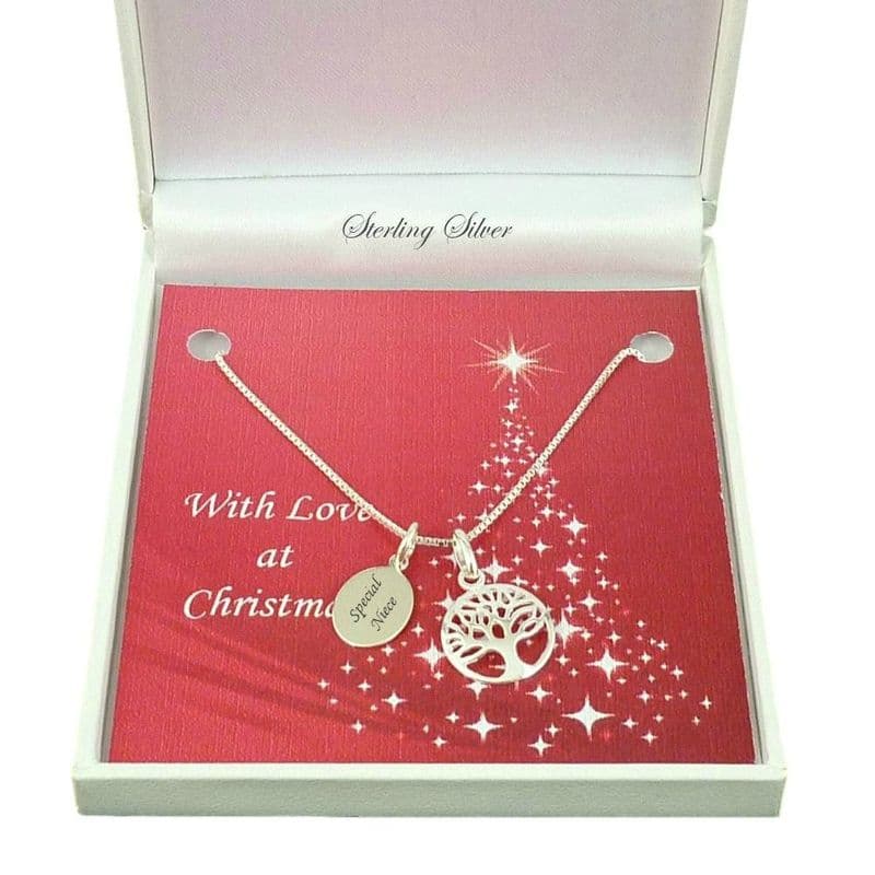 Sterling Silver Tree of Life Necklace with Engraving for Christmas | Jewels 4 Girls