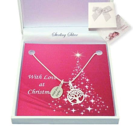 Sterling Silver Tree of Life Necklace with Engraving for Christmas