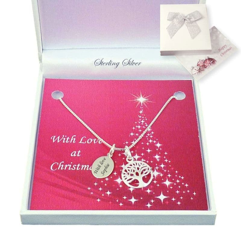 Sterling Silver Tree of Life Necklace with Engraving for Christmas | Jewels 4 Girls