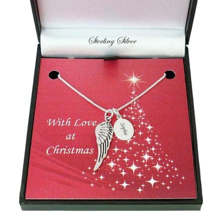 Sterling Silver Wing Necklace with Engraving for Christmas