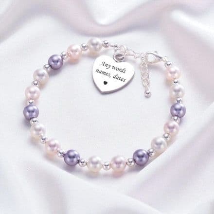 Three Colour Pearl Bracelet with Engraved Heart