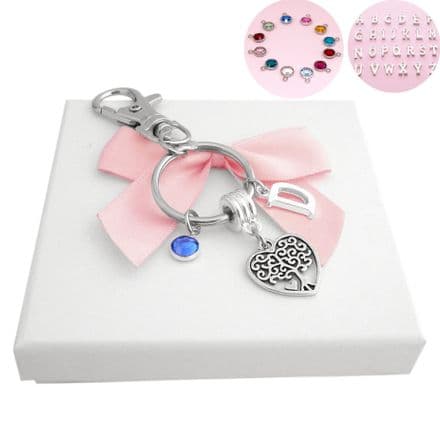 Tree of Life Keyring with Birthstone and Letter Charm