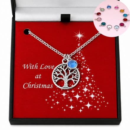 Tree of Life Necklace with Birthstone in Christmas Gift Box