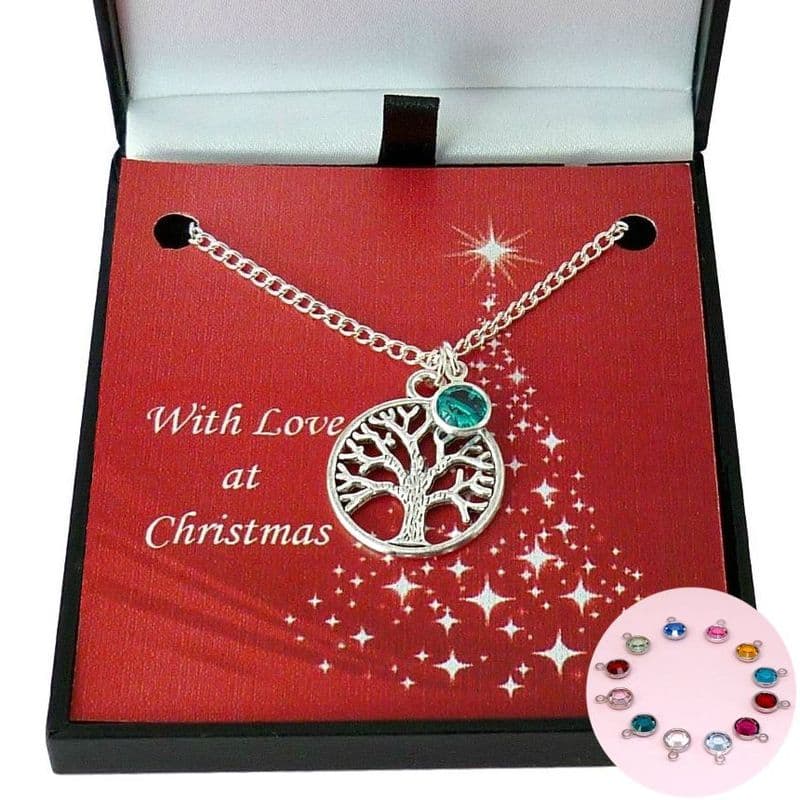Tree of Life Necklace with Birthstone in Christmas Gift Box | Jewels 4 Girls