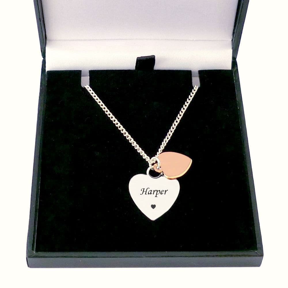 Twin Heart Necklace with Engraving Jewels 4 Girls