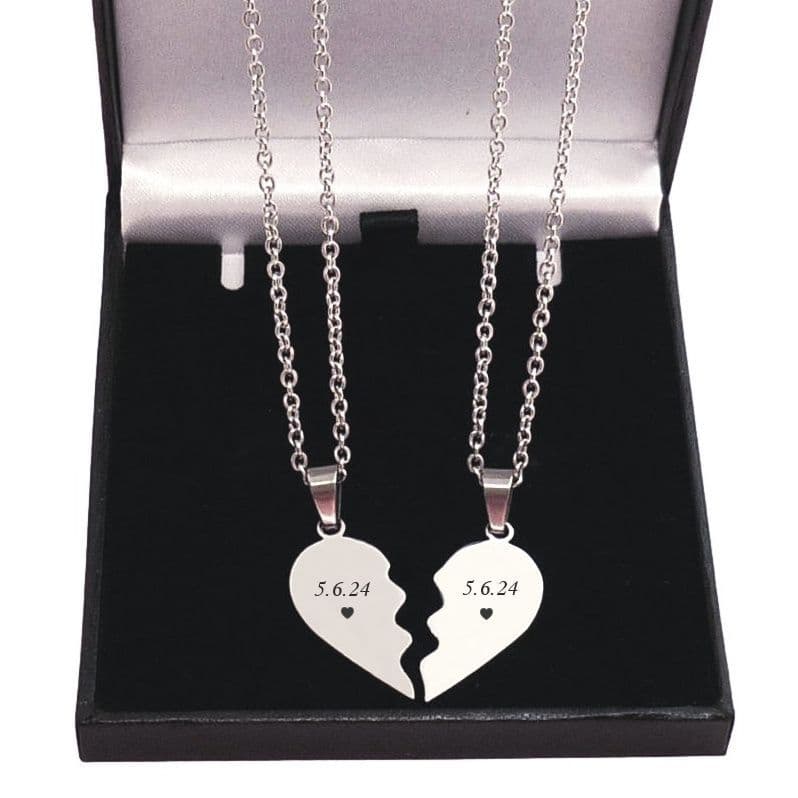 Two Half Heart Necklaces, Personalised with Engraving Jewels Girls