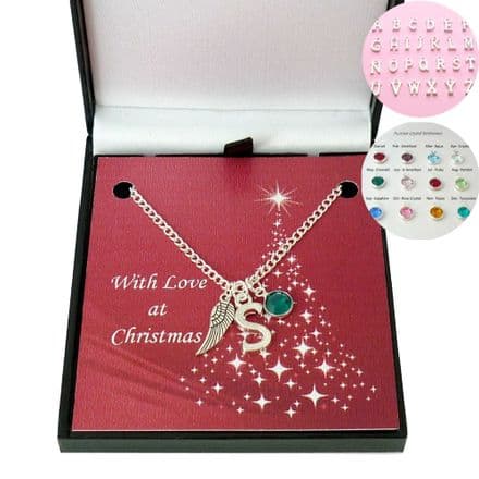 Wing, Birthstone and Letter Necklace for Christmas