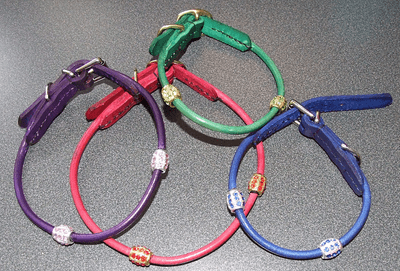 6mm rolled english leather  crystal bead collar