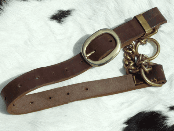 Adjustable English Leather Half-Check Dog Collar (Large Breeds)