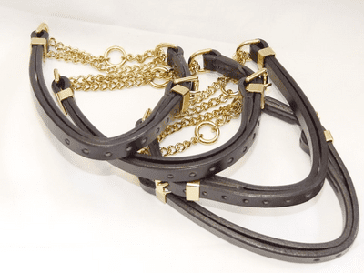 Adjustable Flat Leather Half-Check Dog Collar