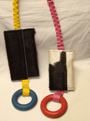 BUNGEE COW HIDE TREAT BAG WITH TOY