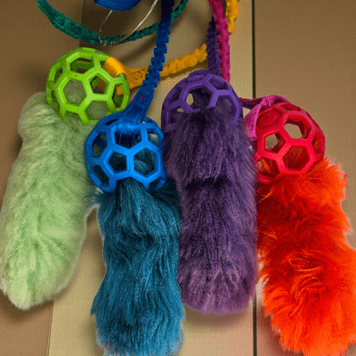 Bungee Hol-ee Roll Ball Medium with  Sheepskin Tail Made By Jewlnick Leather