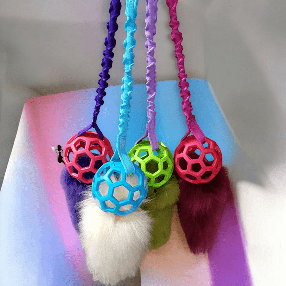 Bungee Hol-ee Roll Ball Medium with  Sheepskin Tail Made By Jewlnick Leather