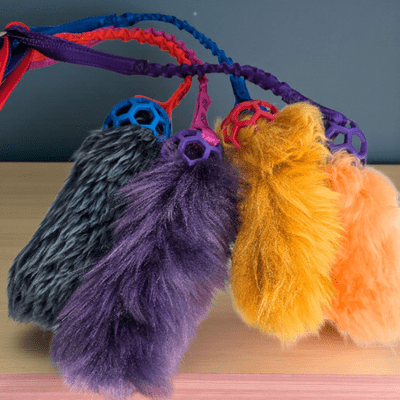 Bungee  Hol-ee Roll Ball Small with  Sheepskin Tail Made By Jewlnick Leather