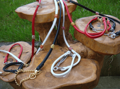 CRYSTAL 5mm ROLLED Leather Paracord  Show-Set Lead - Half Check(WITH CRYSTAL BEADS)