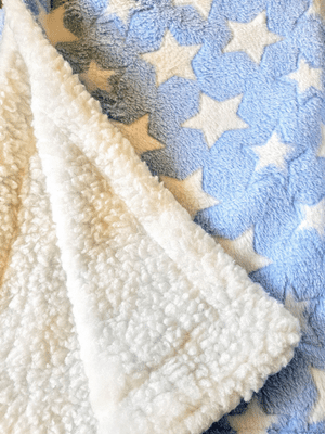 Cuddle fleece super soft LIGHT BLUE WHITE STARS Dog / Cat blanket