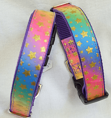 Funky Coloured & Gold Stars Nylon Collar