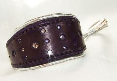 Hand-Made Bridle Leather Crystal Inset Italian Greyhound Collar