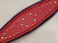 Hand-Made Bridle Leather Crystal Inset Italian Greyhound Collar (Red/Purple)