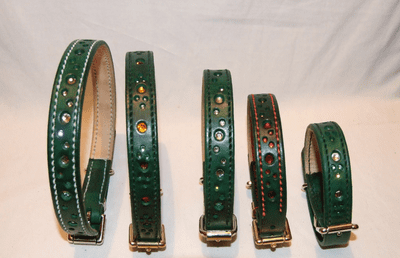 Hand-Made GREEN Bridle Leather Collar - 1