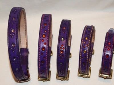 Hand-Made PURPLE Leather Bridle Collar - 1