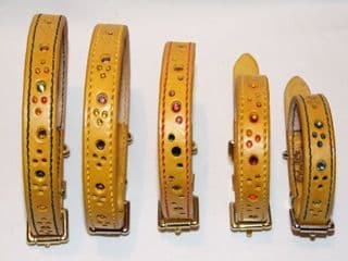 Hand-Made YELLOW Leather Bridle Collar - 1