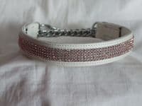 Leather Half-Check Dog Collar with Surface Mounted Crystals