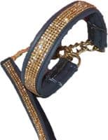 Leather Half-Check Dog Collar with Surface Mounted Crystals
