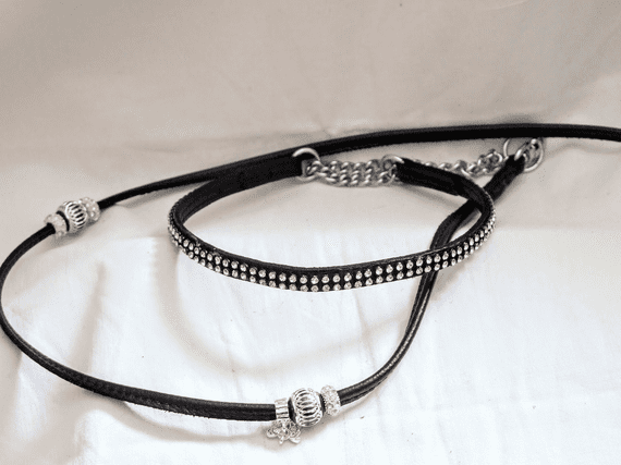 Leather Shark Line Show Set all in one - 2 ROW Crystal Half Check