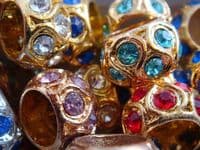 Rolled Leather Dog Collar with Crystals Beads