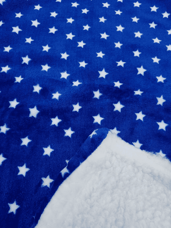Royal blue cuddle fleece WHITE STAR blanket