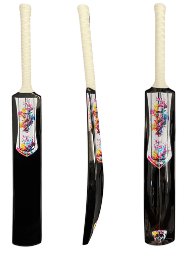 Fibre Softball Cricket Bat - Black - Spectrum Paint Splash Stickers Sizes:SH,H,6,5,4&3