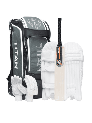Titan Grade 1+ SH Bat, Players Grade Pads, Gloves & Deluxe Wheelie Duffle Bag